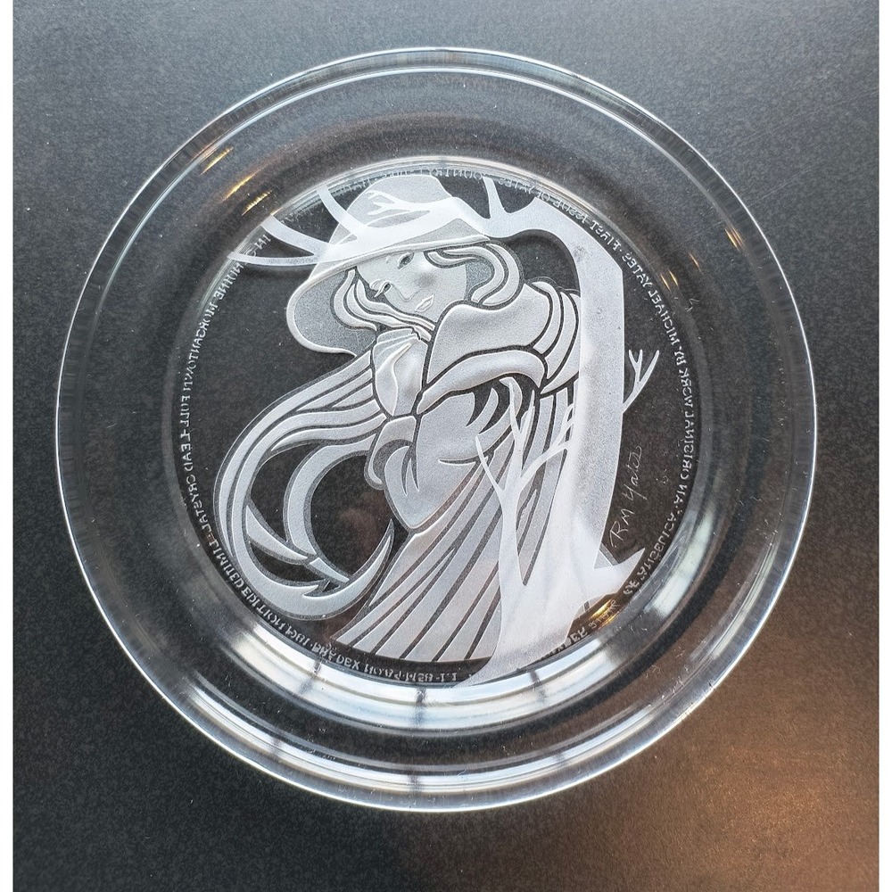 Morgantown Hand Etched Crystal Michael Yates Angelica Country Ladies Plate 1981